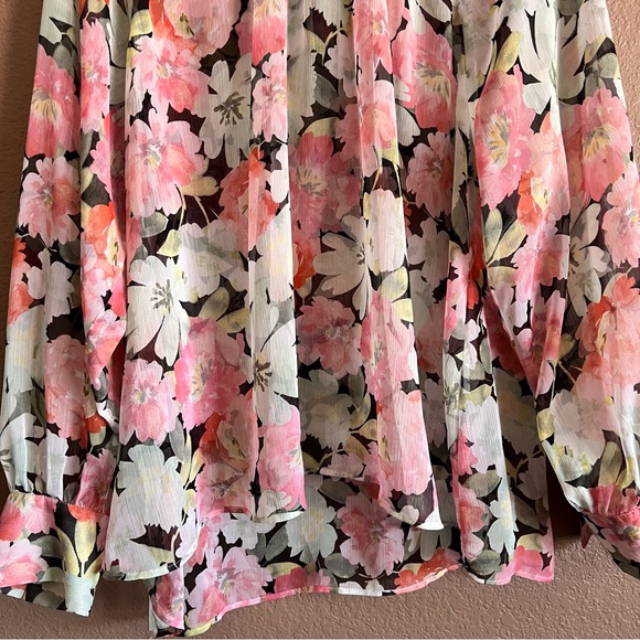 Zara Sheer Longe Sleeve Floral Back Tie Blouse Size XL - Picture 5 of 10